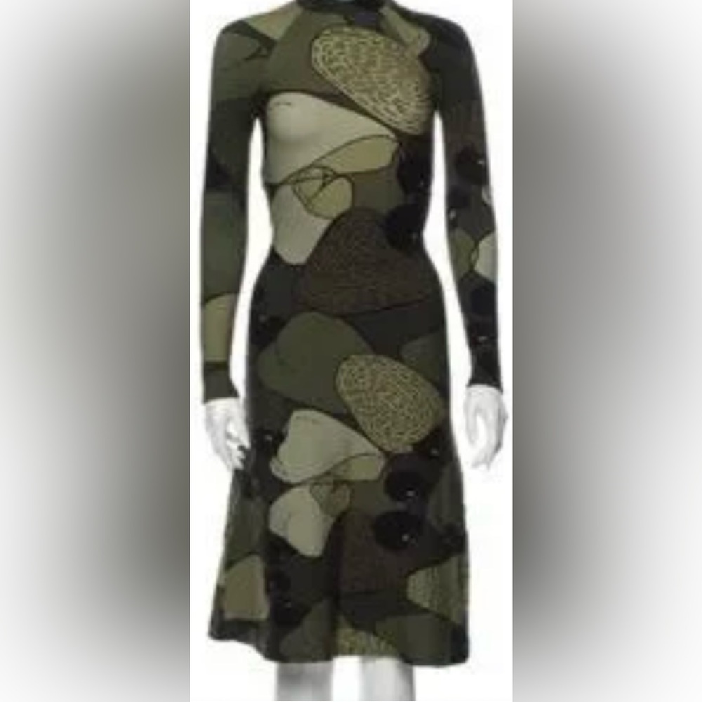 FARM Rio Green and Black Long Sleeve Dress